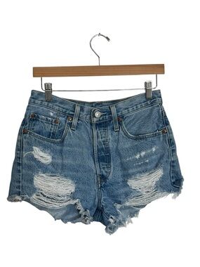 Levi's 501 | High Waist Distressed Cut Off Mom Denim Shorts Light Wash 27